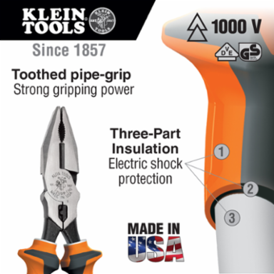 Insulated Combination Pliers 8 Inch, 1000V Rated, High-Leverage Design