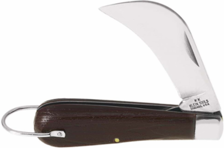 Pocket Knife 2-5/8 Inch Carbon Steel Hawkbill Blade, Woodgrain Handle
