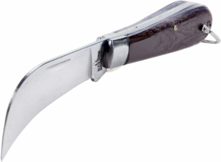 Pocket Knife 2-5/8 Inch Carbon Steel Hawkbill Blade, Woodgrain Handle