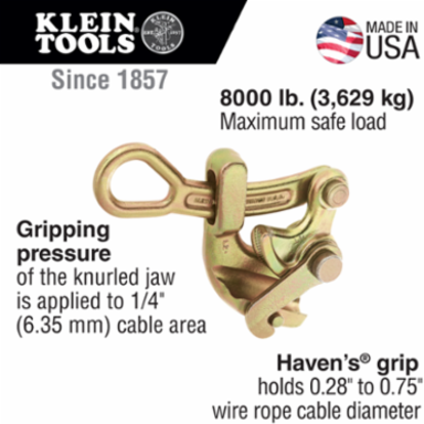 Haven's Grip for Wire Rope 0.75 Inch, Max Load 8000 lb, Aggressive Jaw Type