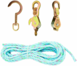 Block and Tackle with 3/8 Inch Rope, 750 lb Max Load, Galvanized-Steel Shell