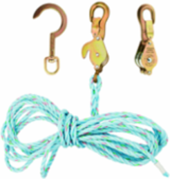 Block and Tackle with 25-Foot Rope, 3/8-Inch Diameter, 750 lb Max Load