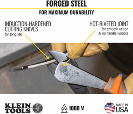 Insulated Diagonal Cutting Pliers, 8 Inch, High Leverage, 1000V Rated