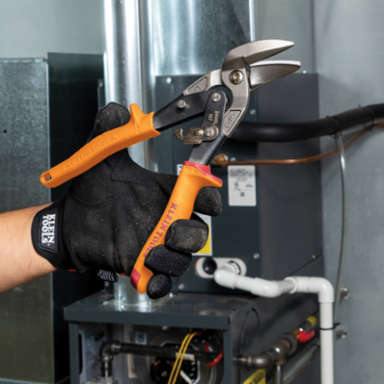 Offset Left-Cutting Aviation Snips, 10 Inch Overall Length, Forged Steel Blades