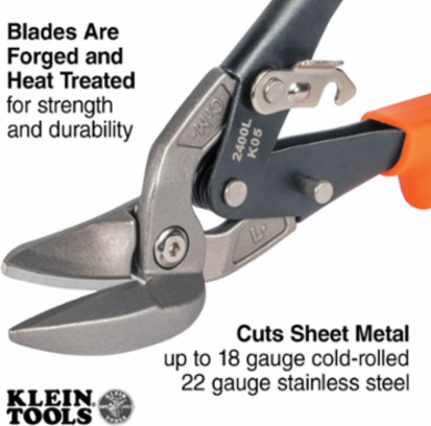 Offset Left-Cutting Aviation Snips, 10 Inch Overall Length, Forged Steel Blades