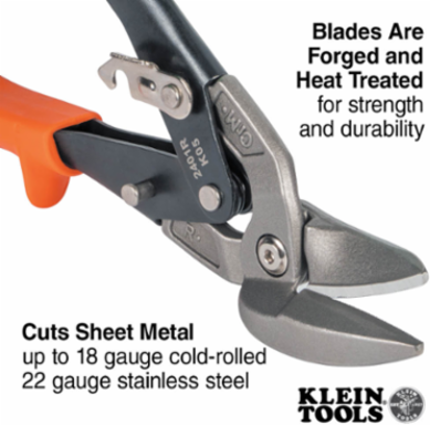 Offset Right-Cutting Aviation Snips, 18 Gauge Capacity, Forged Steel Blades