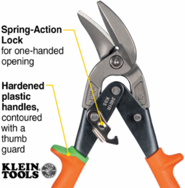 Offset Right-Cutting Aviation Snips, 18 Gauge Capacity, Forged Steel Blades