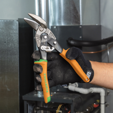 Offset Right-Cutting Aviation Snips, 18 Gauge Capacity, Forged Steel Blades