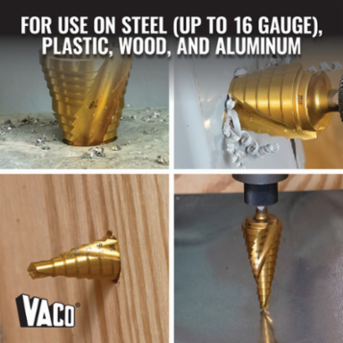 Step Bit Kit 4-Piece, Sizes 1/8 to 1-3/8 Inch, Titanium Nitride Coated