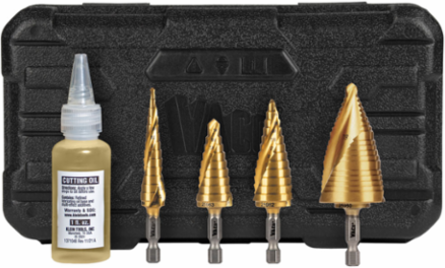 Step Bit Kit 4-Piece, Sizes 1/8 to 1-3/8 Inch, Titanium Nitride Coated
