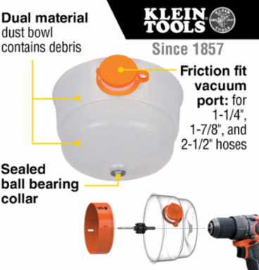 Collapsible Hole Saw Dust Bowl for 6-3/8 Inch Hole Saws, Standard Size Vacuum Compatibility
