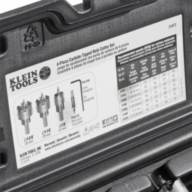 Carbide Hole Cutter Set, 4-Piece, 7/8-Inch to 1-3/8-Inch, Includes Extra Pilot Bit