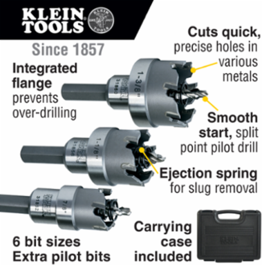 Master Electrician Hole Cutter Kit, 8-Piece Set, Cuts Up to 3/16 Inch Thick