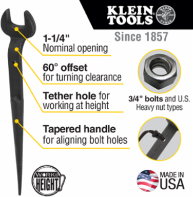 Spud Wrench 1-1/4 Inch Opening, Alloy Steel, Tetherable, 16.625 Inch Length