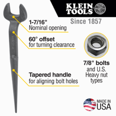 Spud Wrench 1-7/16 Inch Opening for 7/8 Inch Bolts, Alloy Steel