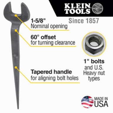 Spud Wrench 1-5/8 Inch Nominal Opening, Alloy Steel, 3.36 lbs, 18 Inch Length