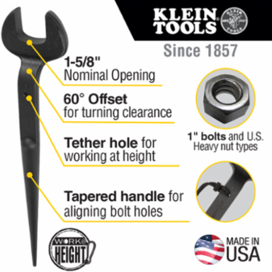 Spud Wrench 1-5/8 Inch Opening, 18 Inch Length, Alloy Steel, Tetherable