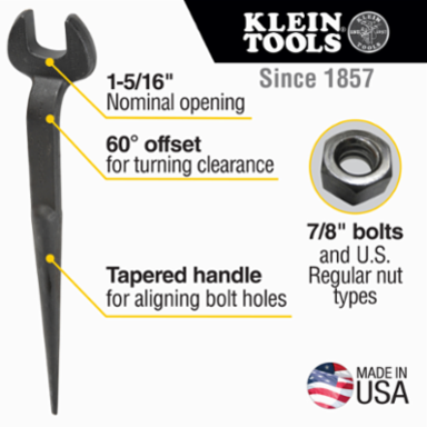 Spud Wrench 1-5/16 Inch Opening for 7/8 Inch Bolts, Alloy Steel Construction