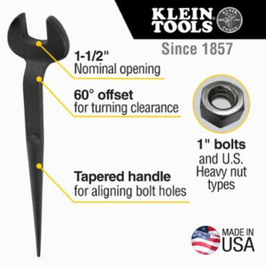 Spud Wrench 1-1/2 Inch Nominal Opening, 18 Inch Length, Alloy Steel