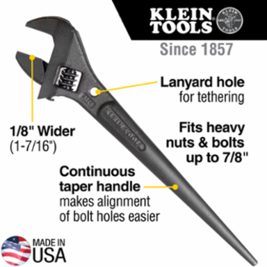 Adjustable Spud Wrench 10 Inch, 1-7/16 Inch Jaw Capacity, Made in USA