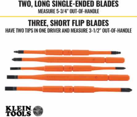 Insulated Interchangeable Screwdriver Set, 8-in-1 with 5 Blades, 1.25 Inch Handle
