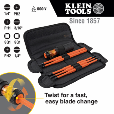 Insulated Interchangeable Screwdriver Set, 8-in-1 with 5 Blades, 1.25 Inch Handle