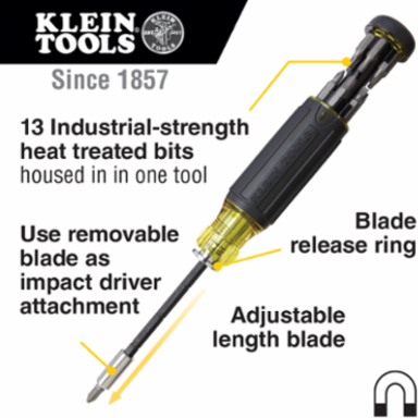14-in-1 Magnetic Multi-Bit Screwdriver, 1" to 4" Adjustable Length, Cushion Grip Handle