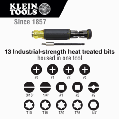 14-in-1 Magnetic Multi-Bit Screwdriver, 1" to 4" Adjustable Length, Cushion Grip Handle