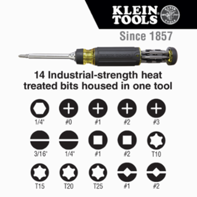 15-in-1 Ratcheting Screwdriver with Cushion Grip Handle, 8.71 Inch Length, 14 Bits