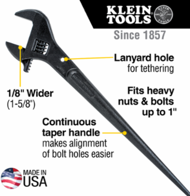 Adjustable Spud Wrench 16 Inch, 1-5/8 Inch Jaw Capacity, Tether Hole