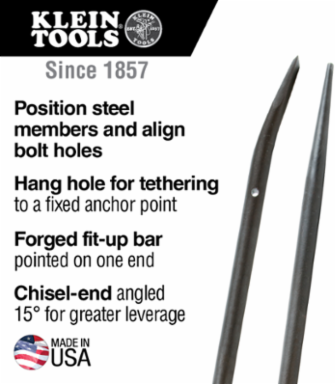 36 Inch Round Bar with 15-Degree Chisel End, Tether Hole, Steel, 5.31 lbs