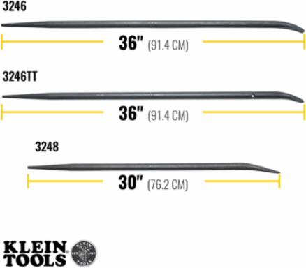 36 Inch Round Bar with 15-Degree Chisel End, Tether Hole, Steel, 5.31 lbs