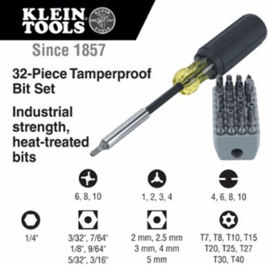 Magnetic Screwdriver Set with 32 Tamperproof Bits, 1/4 Inch Nut Driver, Cushion Grip