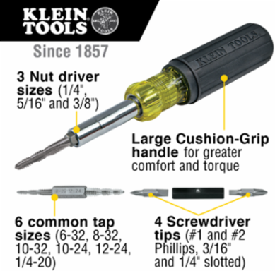 Multi-Bit Screwdriver Tap Tool, 14-Piece with Cushion Grip Handle, 6 Tap Sizes