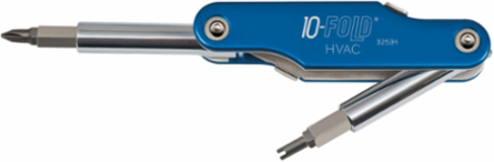 10-Fold Screwdriver with Schrader Valve Core, Includes 5/16" & 1/4" Nut Drivers, 8.75" Length