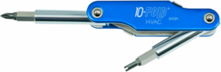 10-Fold Screwdriver with Schrader Valve Core, Includes 5/16" & 1/4" Nut Drivers, 8.75" Length