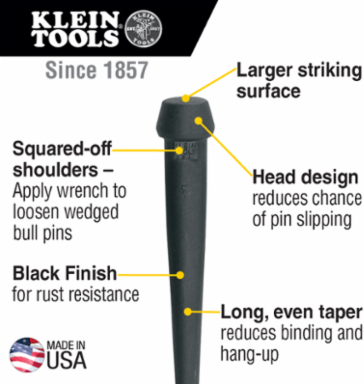 Broad-Head Bull Pin 1-1/4 Inch x 13-3/4 Inch, Heat-Treated Alloy Steel, 2.9 lbs