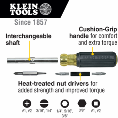 Heavy-Duty 10-in-1 Multi-Bit Screwdriver with Cushion Grip & 3/8 Inch Hex Driver