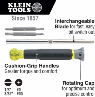 Multi-Bit Electronics Screwdriver, 6.5 Inch, 4-in-1, Cushion-Grip Handle