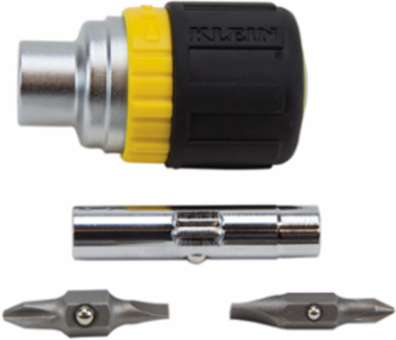 Multi-Bit Stubby Ratcheting Screwdriver, 6-in-1 with Cushion Grip Handle and Nut Drivers