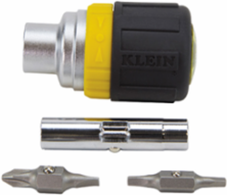 Multi-Bit Ratcheting Stubby Screwdriver, 6-in-1, 1/4 Inch & 5/16 Inch Nut Drivers, Steel
