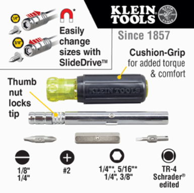HVAC Slide Drive™ 8-in-1 Multi-Bit Screwdriver with 1/4" & 5/16" Nut Drivers