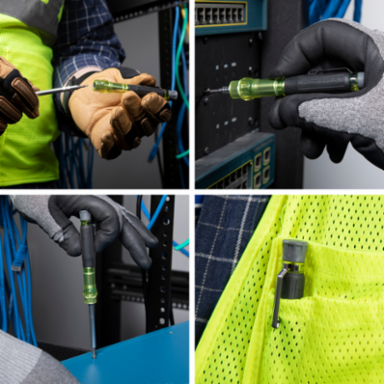 Multi-Bit Electronic Pocket Screwdriver 4-in-1, 6.625 Inch Length, Cushion Grip Handle