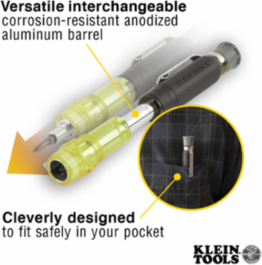 Multi-Bit Electronic Pocket Screwdriver 4-in-1, 6.625 Inch Length, Cushion Grip Handle