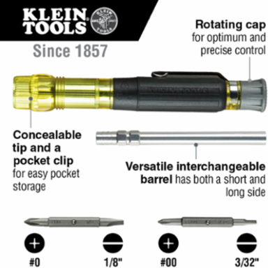 Multi-Bit Electronic Pocket Screwdriver 4-in-1, 6.625 Inch Length, Cushion Grip Handle