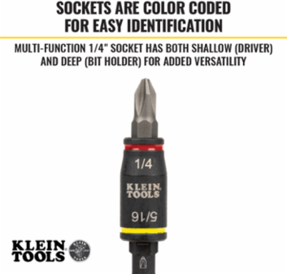 3-in-1 Impact Flip Socket, 1/4-Inch & 5/16-Inch, 5 Inch Length, Steel