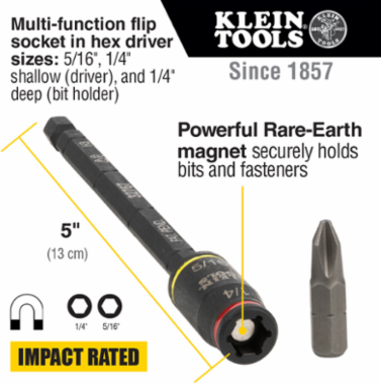 3-in-1 Impact Flip Socket Set, 1/4 Inch & 5/16 Inch, Includes 3-Inch & 5-Inch Lengths