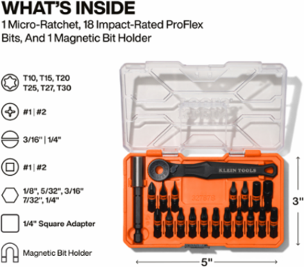 Proflex Micro Ratchet Impact-Rated Bit Set, 20-Piece