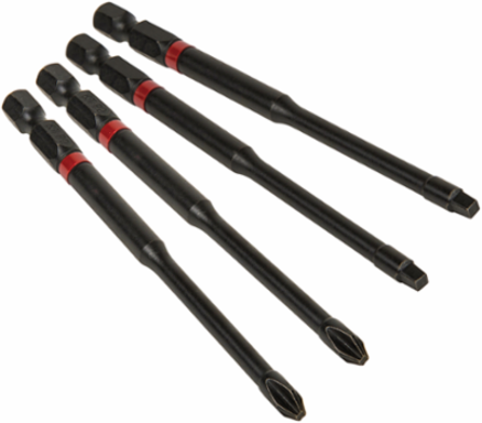 Pro Impact Power Bits 4-Pack, 4 Inch, S2 Steel, #2 Phillips & Square