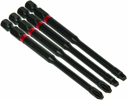 Pro Impact Power Bits 4-Pack, 4 Inch, S2 Steel, #2 Phillips & Square